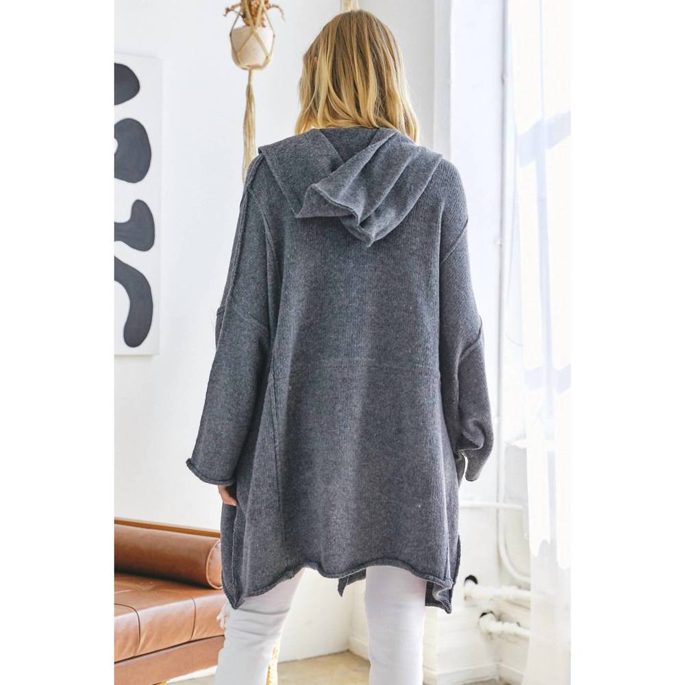 NEW DAVI & DANI oversized open cardigan with hood in charcoal - Picture 2 of 2